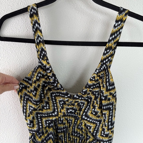 NWOT A.L.C. Kendall Ikat Print Silk Layer Dress Yellow Black Boho Women’s Size 2 - Picture 3 of 14